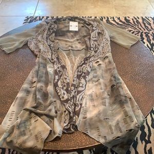 New with tags Brown Distressed open front cardigan olive and Brown tones !